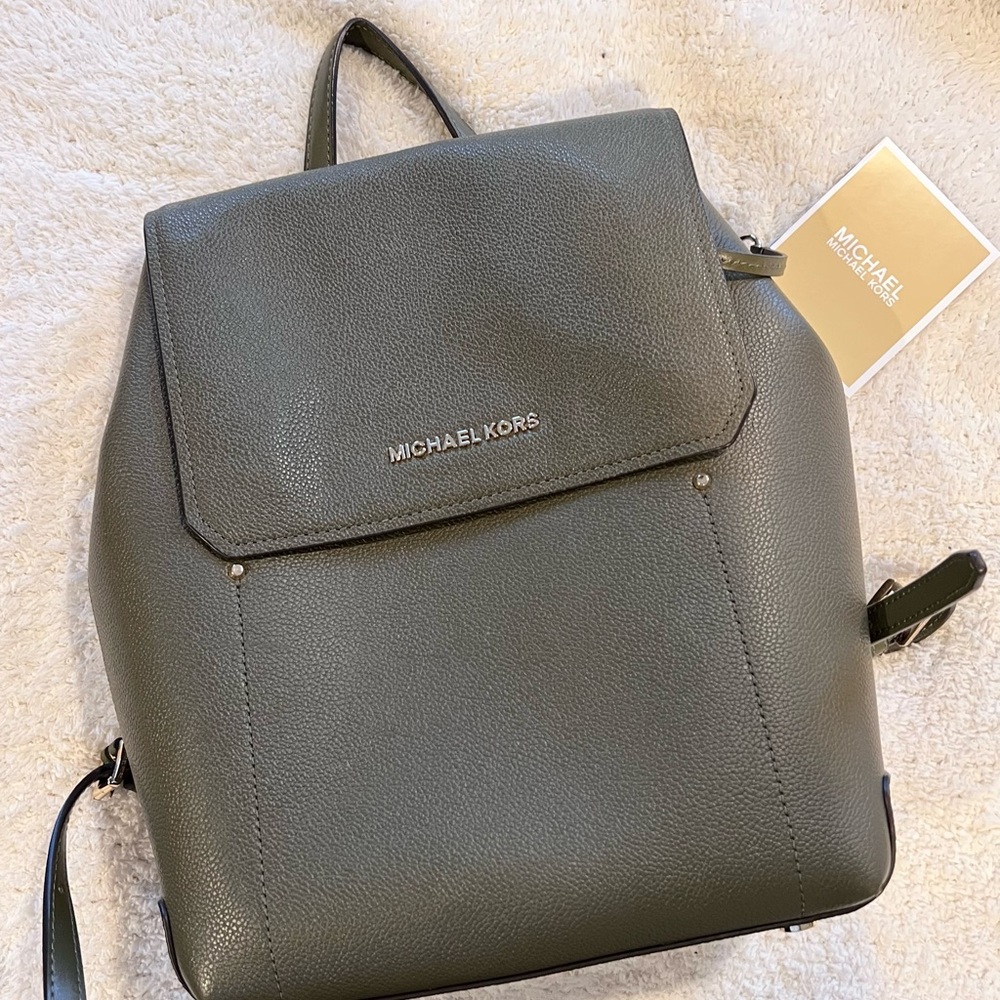 Michael Kors Backpack purse- olive green with gold accent fixtures